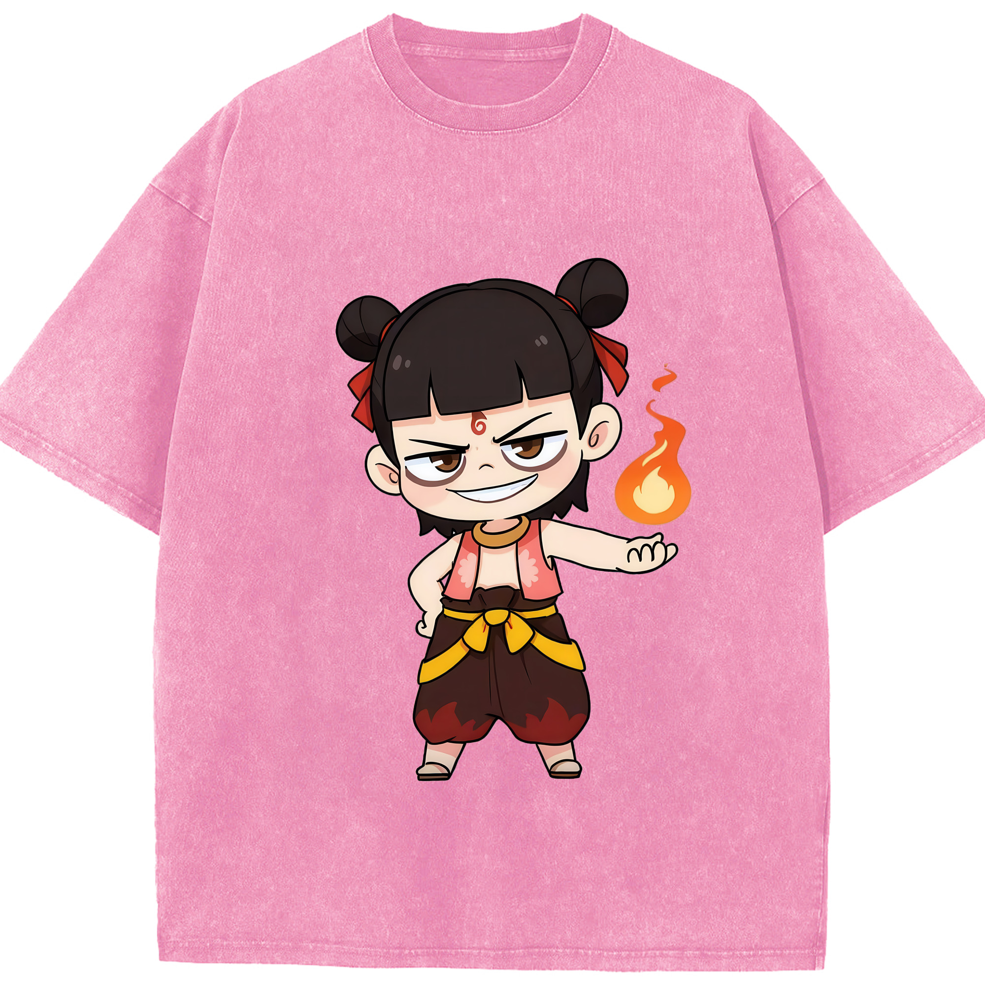 （画像用） Ne Zha 2 ナタ 魔童の大暴れ 綿100% ヴィンテージ風 半袖Tシャツ（フロントプリント）